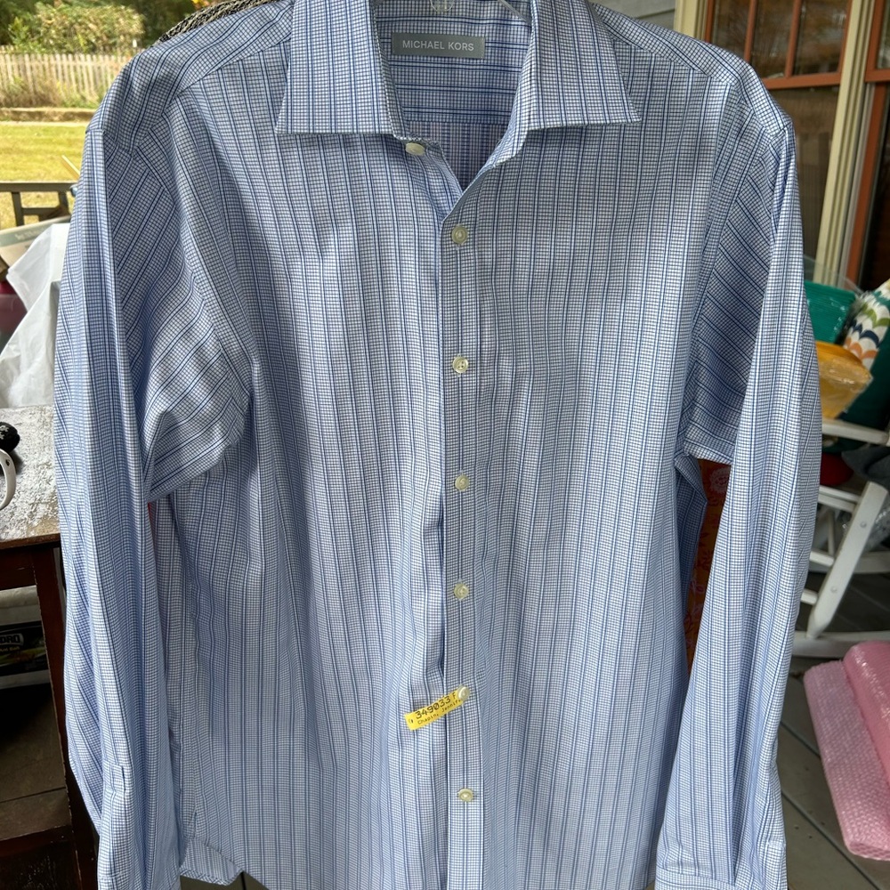 Michael Kors Men's Blue Checkered Dress Shirt